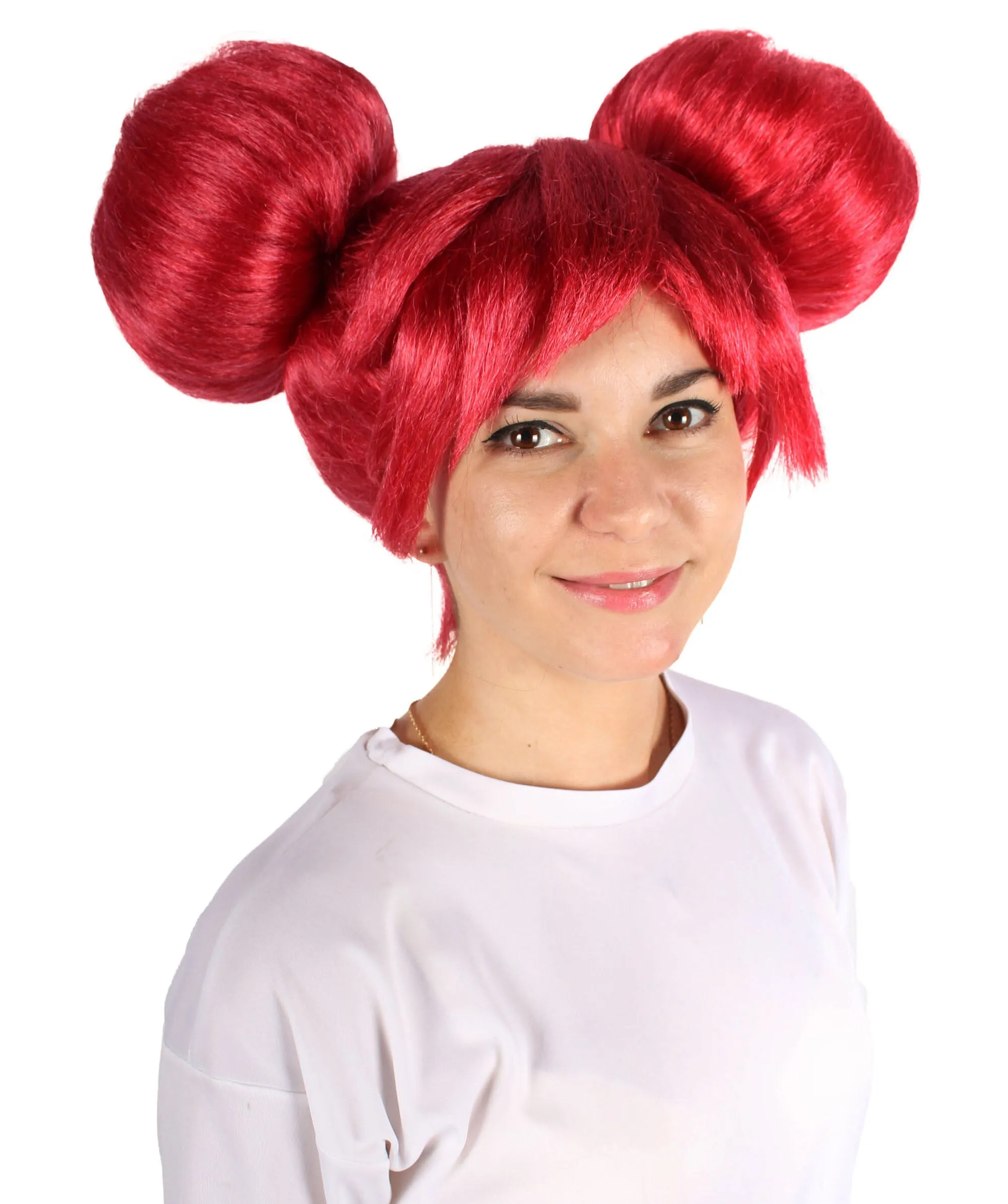 HPO Adult Women's Japanese Magical Girl red Bun Wig | Best for Halloween | Flame-retardant Synthetic Fiber