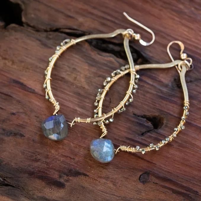 I'm in Flow with Life: Labradorite and Pyrite Gold Earrings