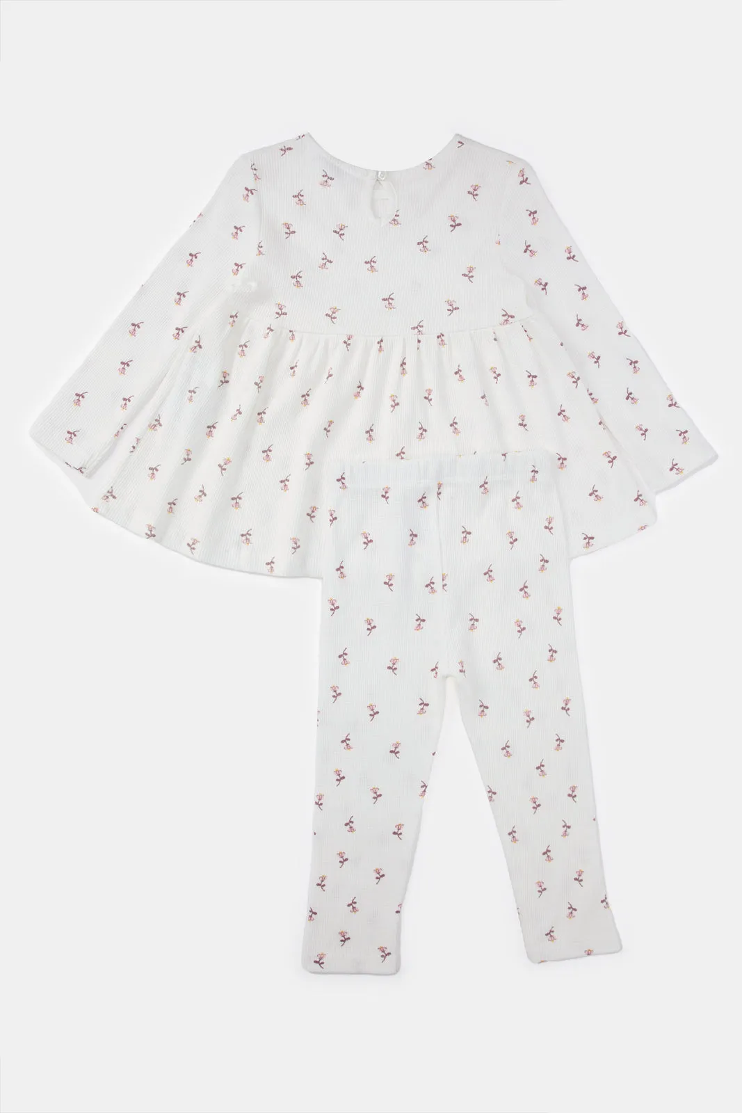 Infant Girls Ivory Floral All Over Print Casual Set (2 Piece)