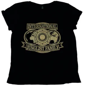 International Junglist Familly Roll Sleeve Black and Gold T-Shirt