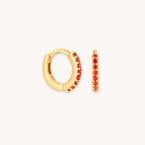 January Birthstone Huggies in Gold with Garnet CZ