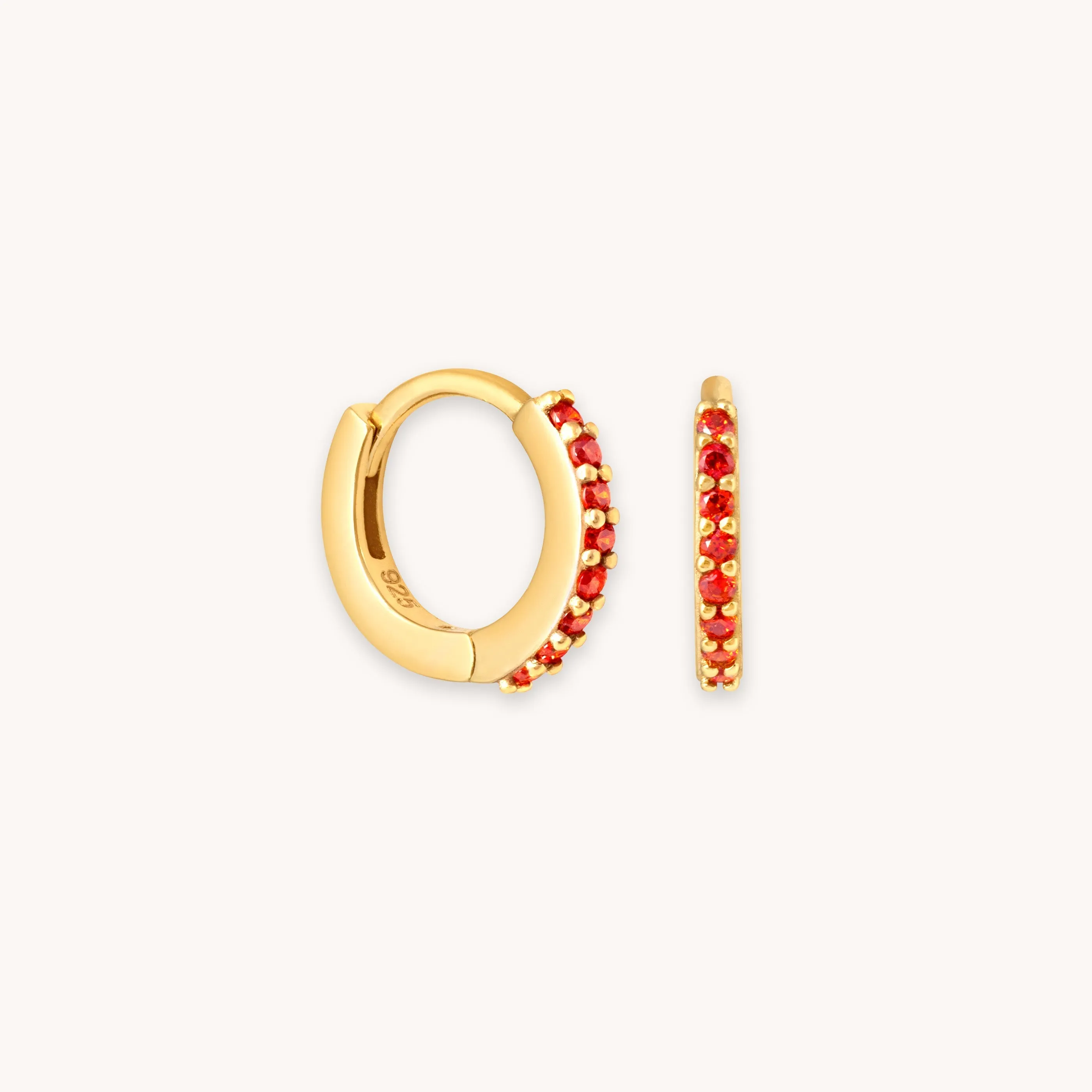 January Birthstone Huggies in Gold with Garnet CZ