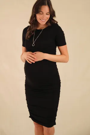 Jasper Ruched Maternity Dress - Black