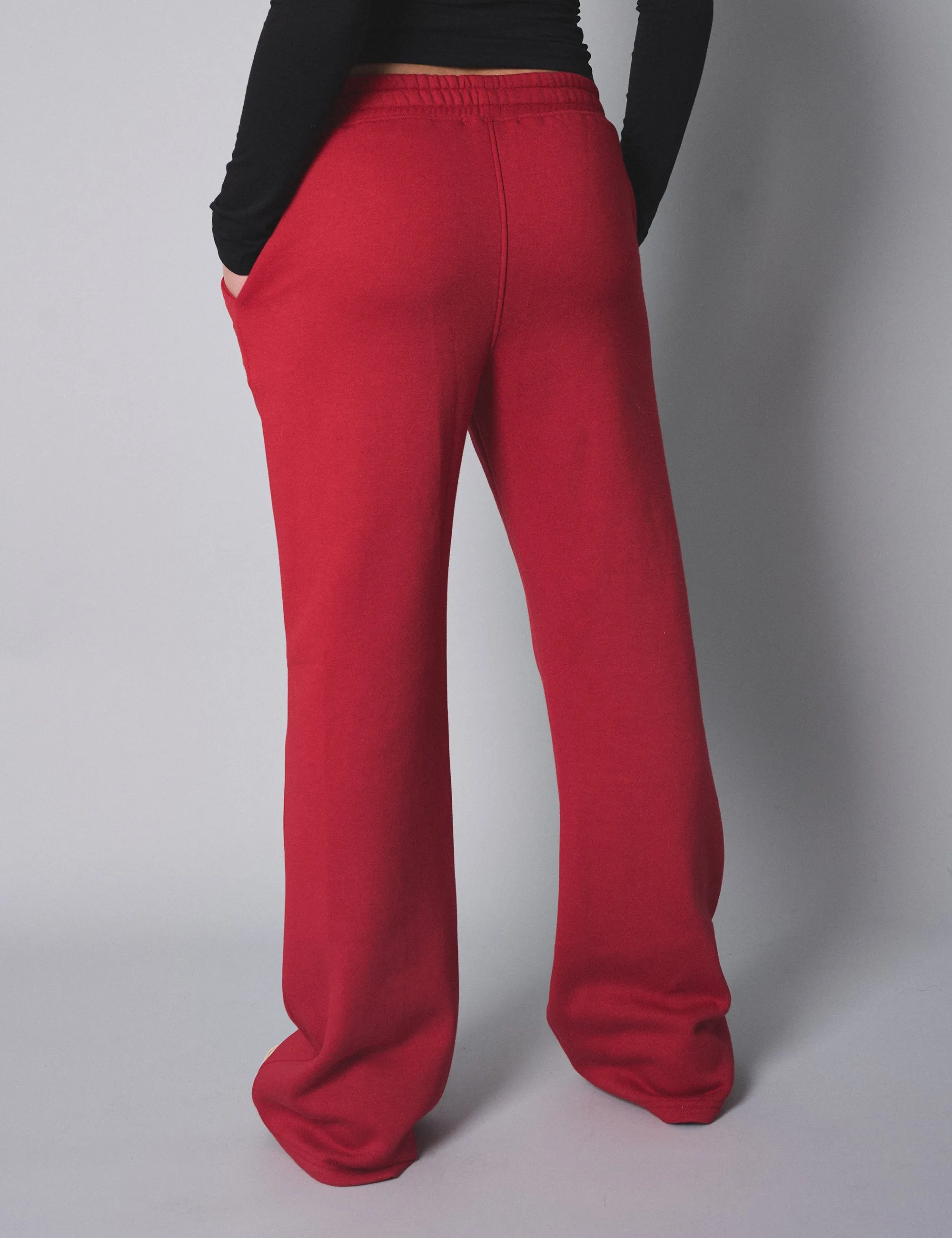 Kaiia Logo Wide Leg Sweat Pants Red