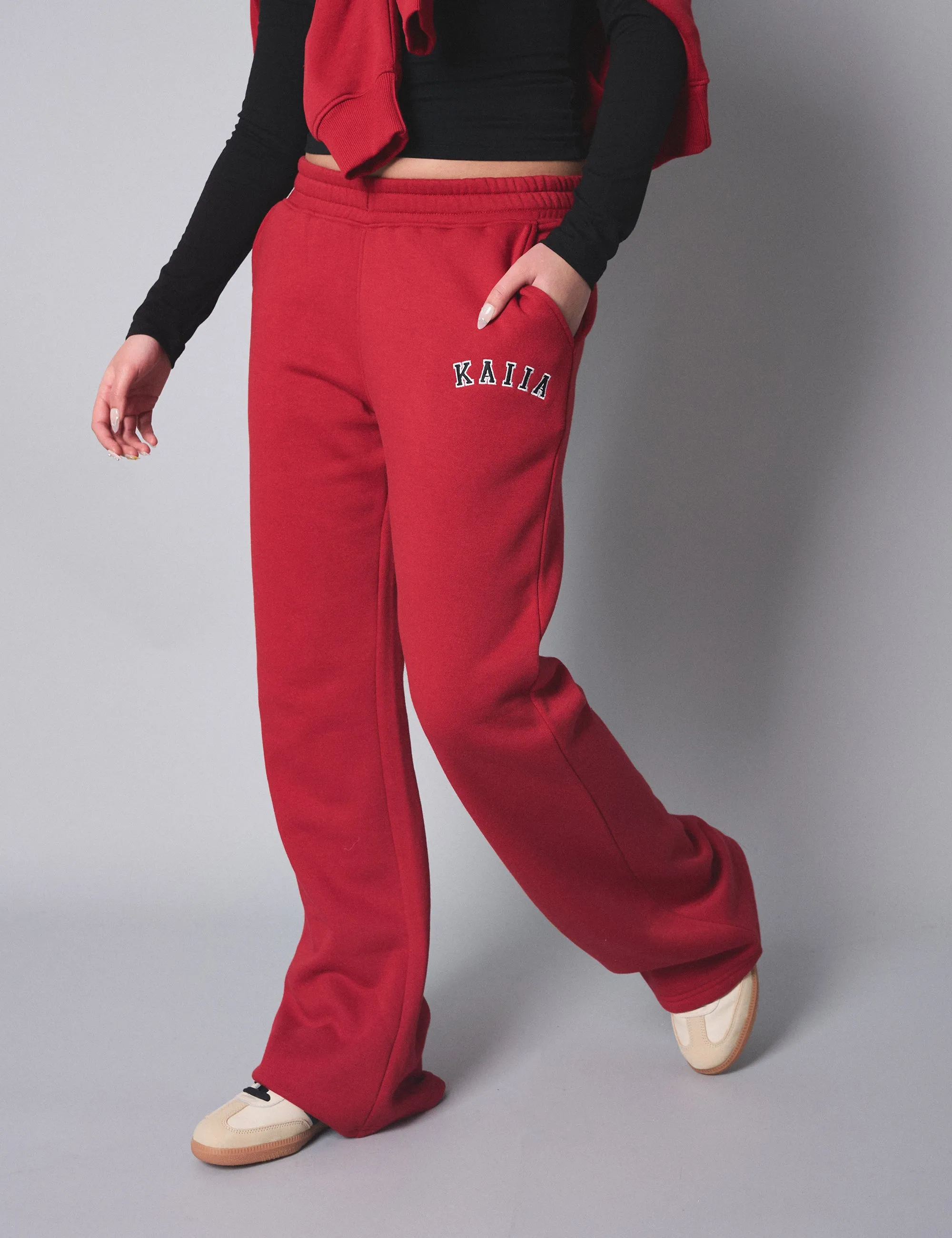 Kaiia Logo Wide Leg Sweat Pants Red