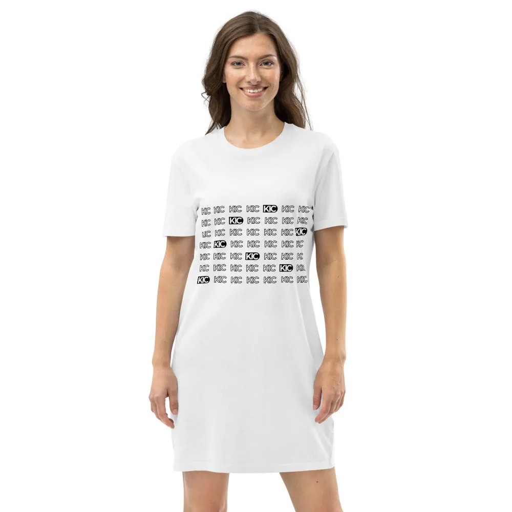 KIC Organic Cotton T-Shirt Dress in Grey or White with Echo Print