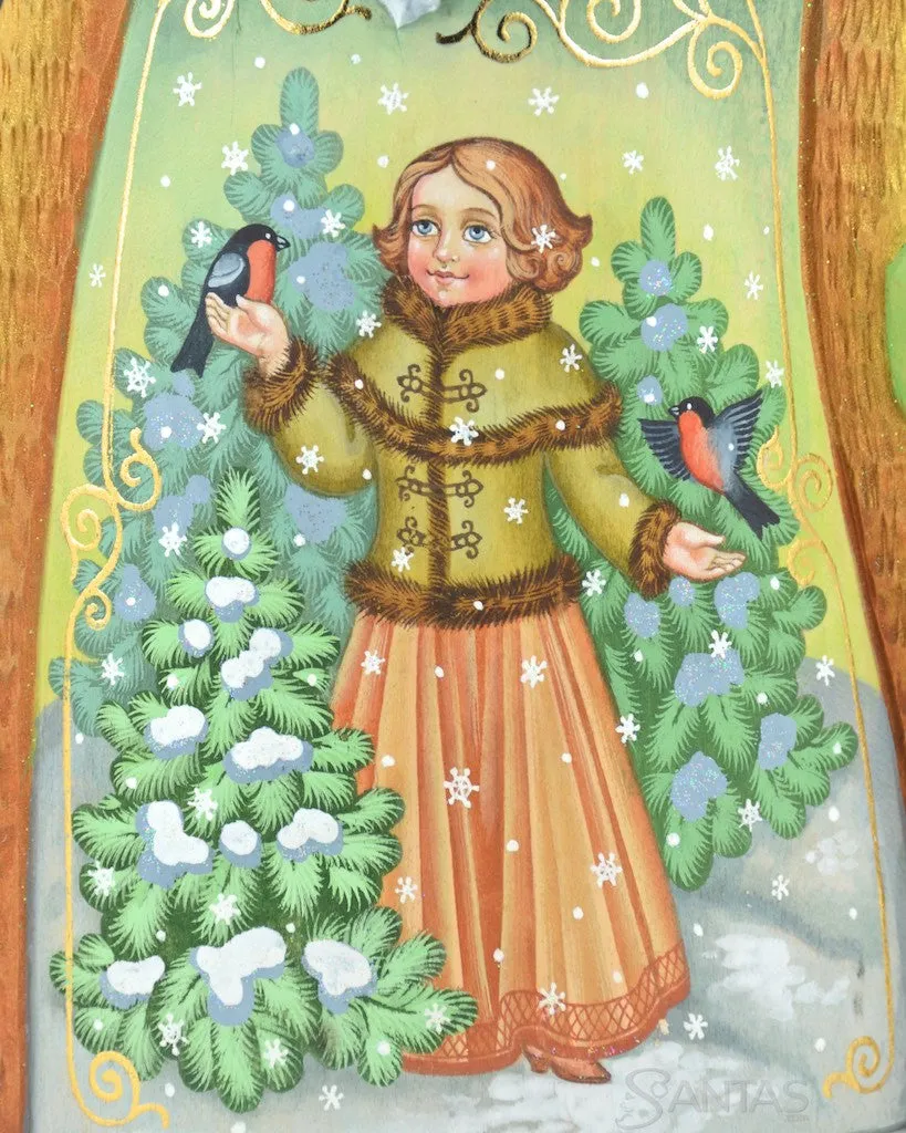 Lime Green Russian Santa with Girl and Birds