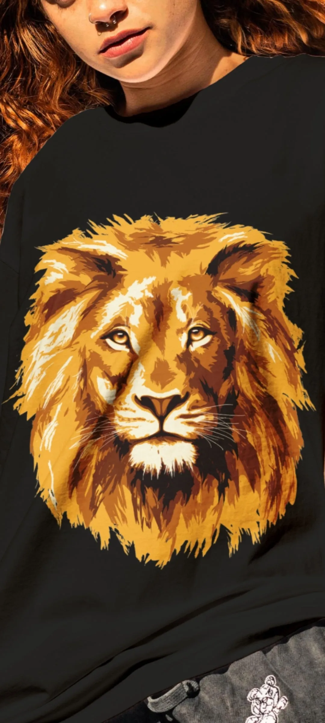 Lion Oversized Women's Black  T-shirt