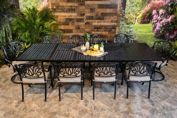 LYNNWOOD 11 PIECE DINING SET - 48" x 84"-127" Extension Weave Dining Table, 8 Chairs and 2 Swivel Chairs