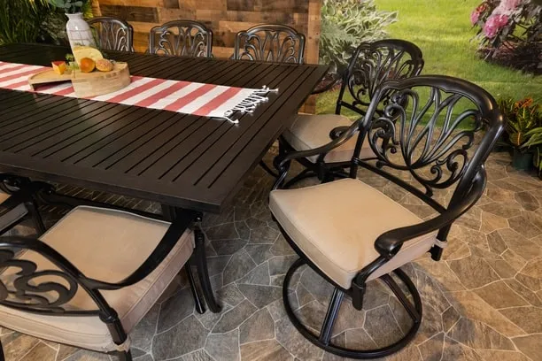 LYNNWOOD 11 PIECE DINING SET - 60" x 93" Stone Harbor Dining Table, 6 Chairs and 4 Swivel Chairs