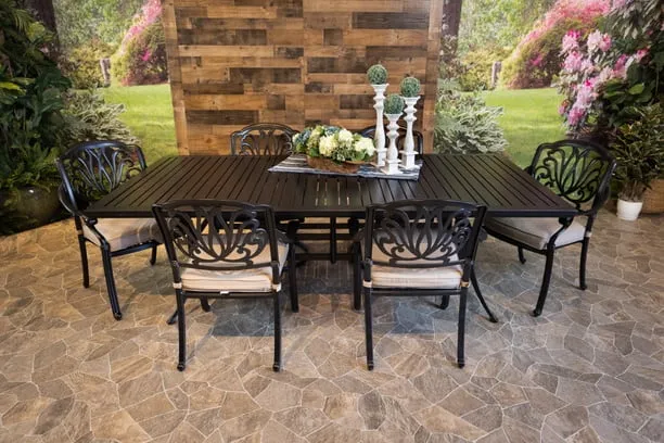 LYNNWOOD 7 PIECE DINING SET - 66" Round Stone Harbor Dining Table and 6 Chairs