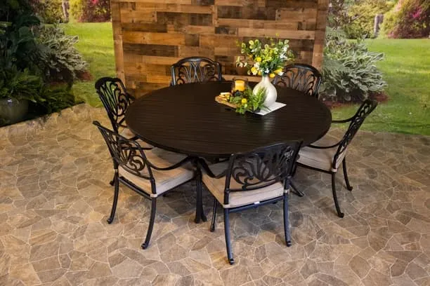 LYNNWOOD 7 PIECE DINING SET - 66" Round Stone Harbor Dining Table and 6 Chairs