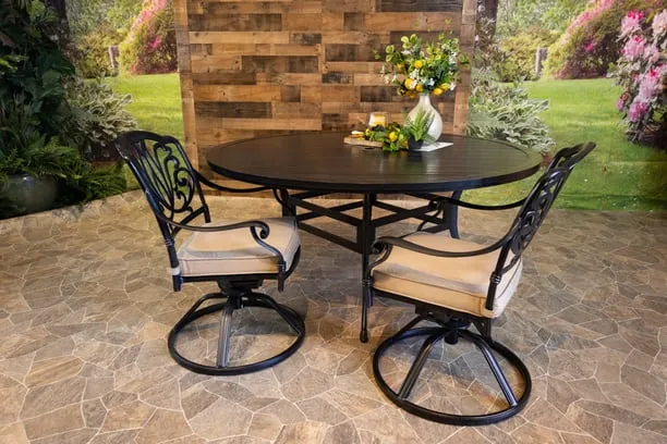 LYNNWOOD 7 PIECE DINING SET - 66" Round Stone Harbor Dining Table and 6 Swivel Chairs