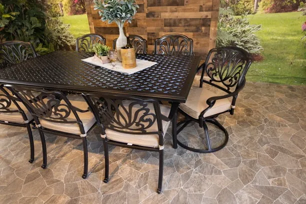 LYNNWOOD 9 PIECE DINING SET - 46" x 86" Weave Dining Table, 6 Chairs and 2 Swivel Chairs