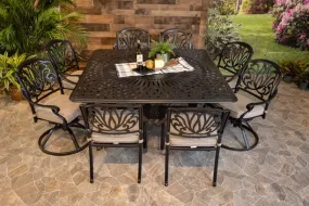 LYNNWOOD 9 PIECE DINING SET - 64" x 64" Square Chelsea Dining Table, 4 Chairs and 4 Swivel Chairs