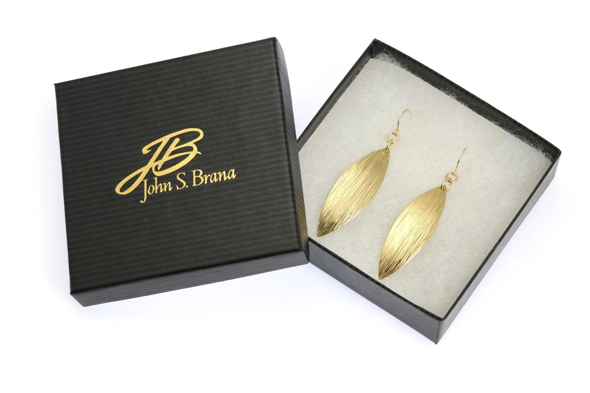 Medium Chased Nu Gold Brass Leaf Earrings