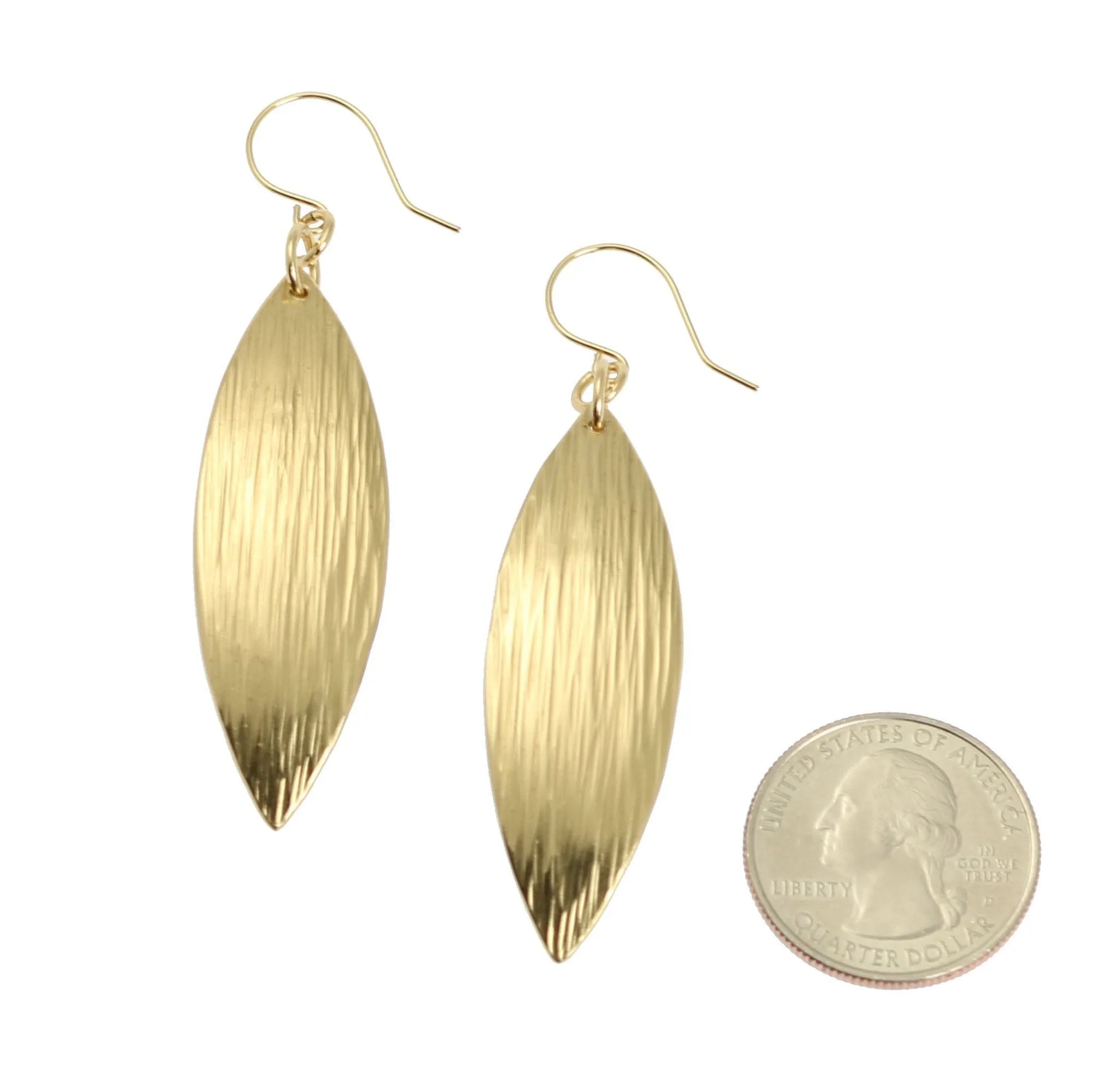 Medium Chased Nu Gold Brass Leaf Earrings