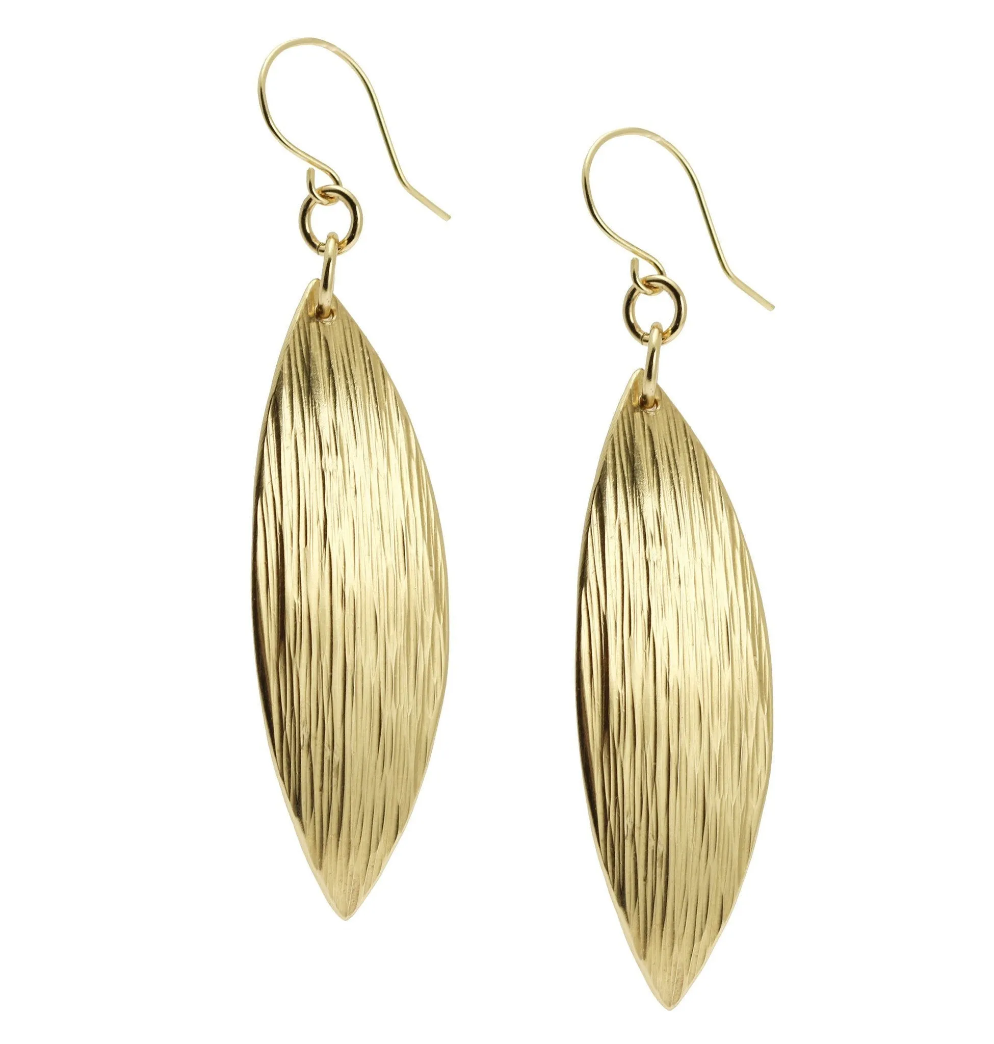 Medium Chased Nu Gold Brass Leaf Earrings