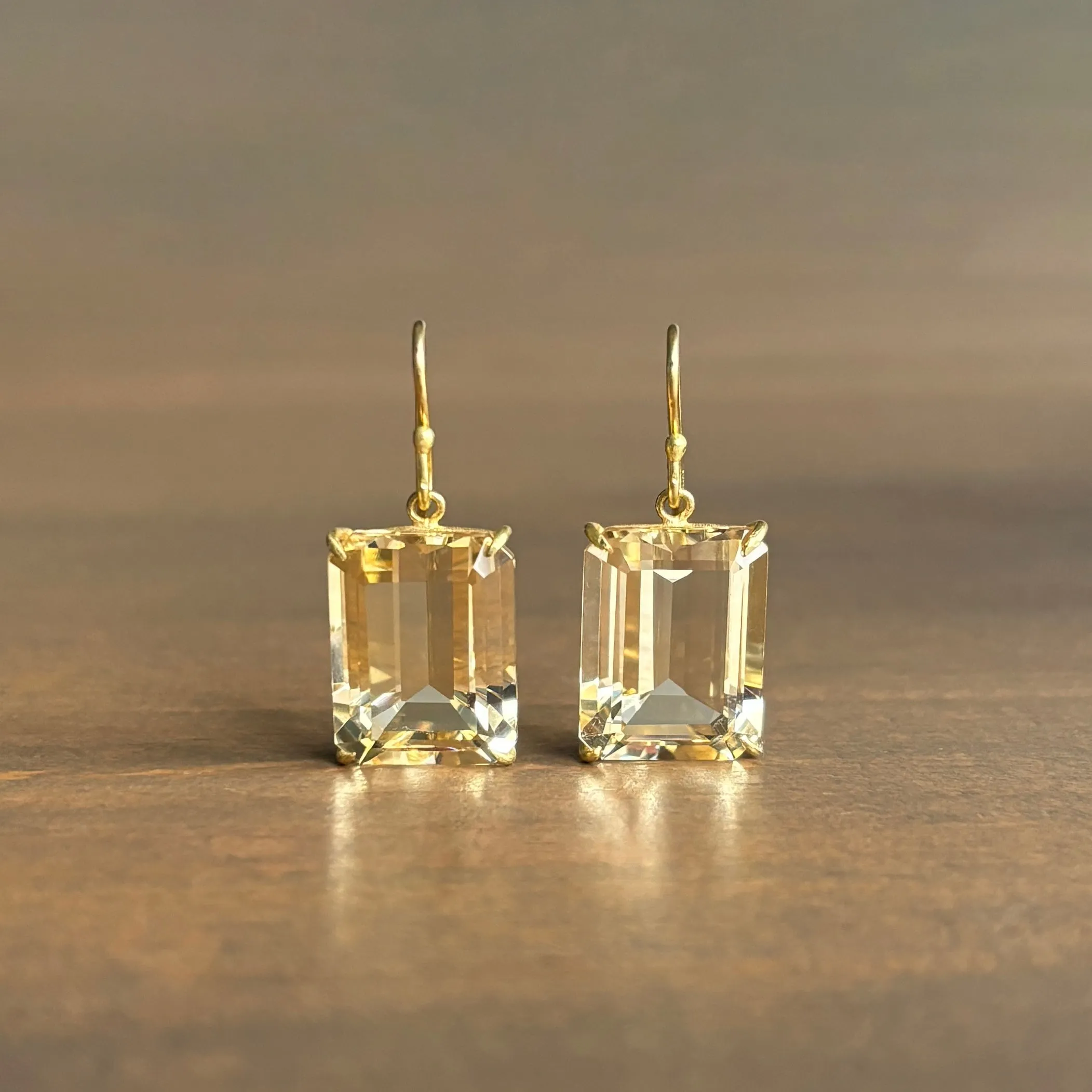 Medium Emerald Cut Champagne Citrine Earrings