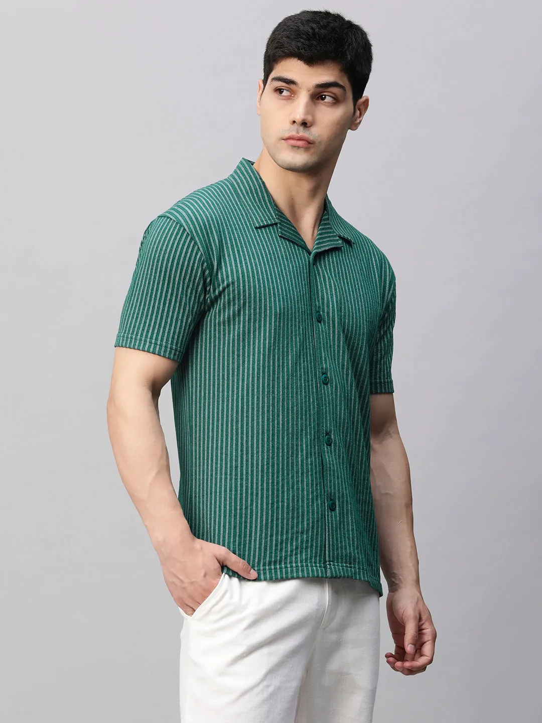 Mens Half Sleeve Resort Shirt - Basil Green