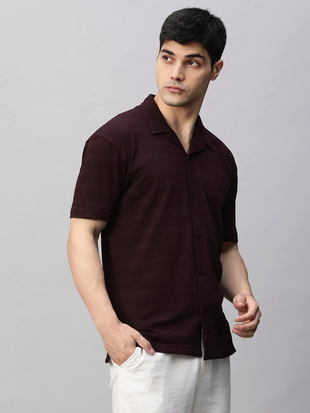 Mens Half Sleeve Resort Shirt - Wine