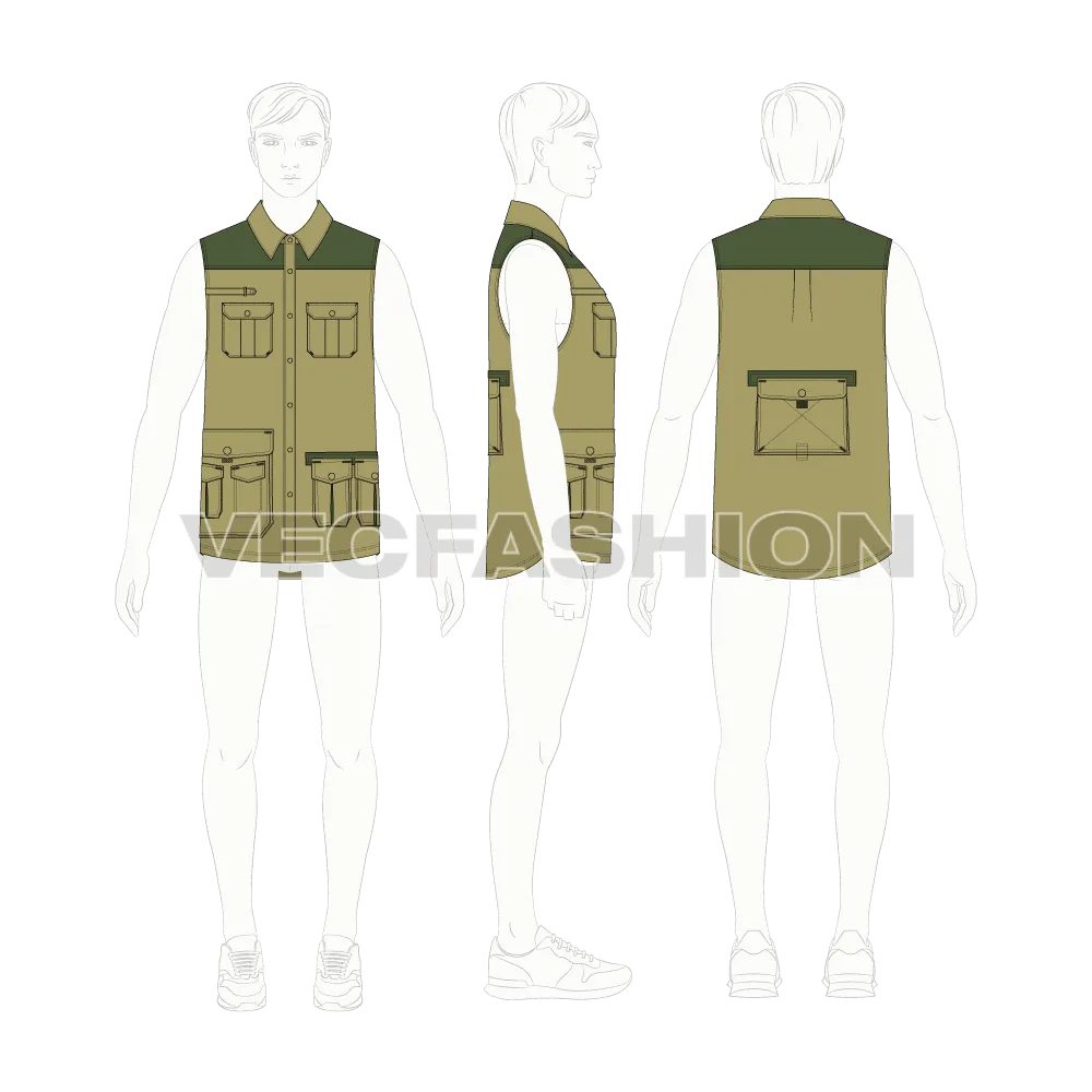 Mens Safari Vest Shirt