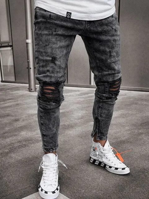 Men's Sweatpants Sexy Hole Jeans Pants Casual Summer Autumn Male Ripped Skinny Trousers Slim Biker Outwears Harajuku  Pants