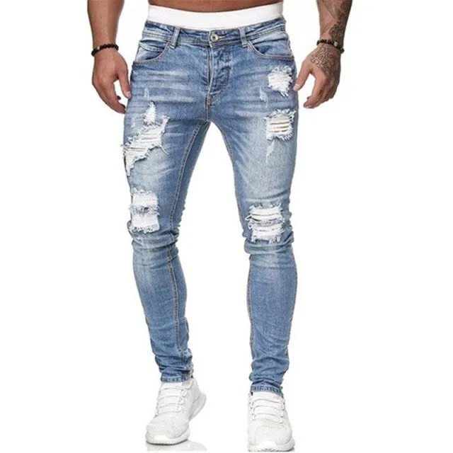 Men's Sweatpants Sexy Hole Jeans Pants Casual Summer Autumn Male Ripped Skinny Trousers Slim Biker Outwears Harajuku  Pants