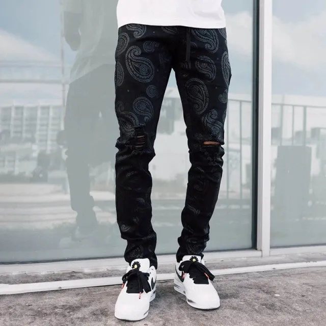 Men's Sweatpants Sexy Hole Jeans Pants Casual Summer Autumn Male Ripped Skinny Trousers Slim Biker Outwears Harajuku  Pants