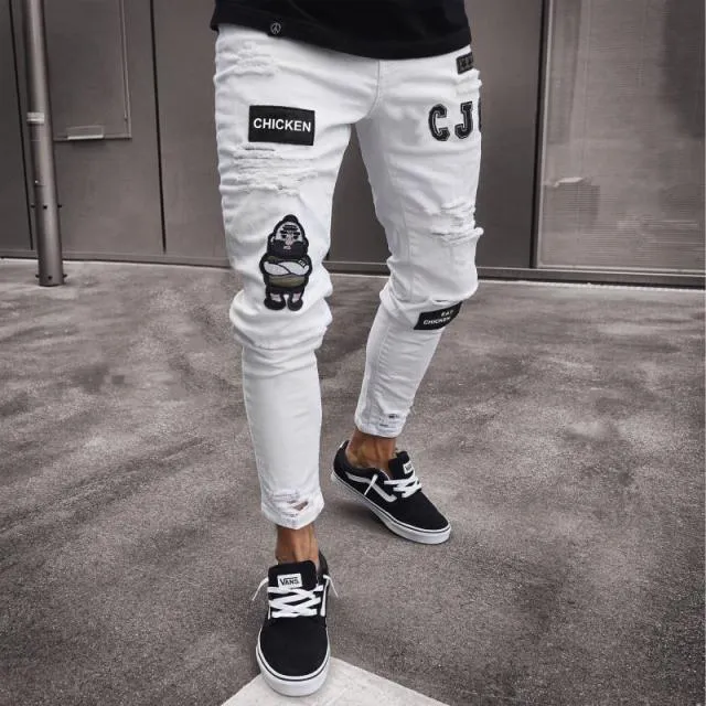 Men's Sweatpants Sexy Hole Jeans Pants Casual Summer Autumn Male Ripped Skinny Trousers Slim Biker Outwears Harajuku  Pants