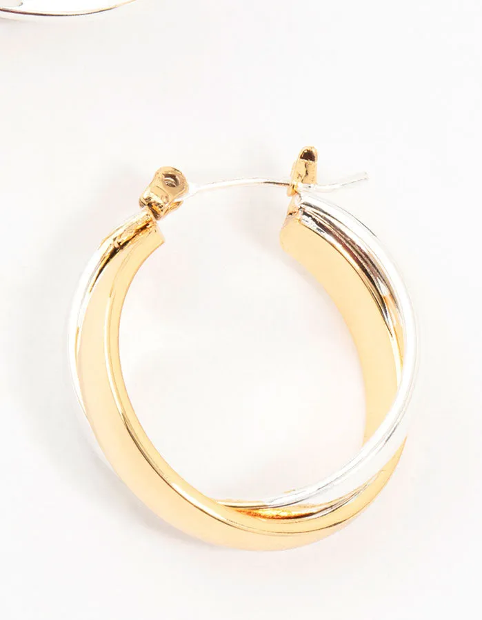 Mixed Metals Twisted Hoop Earrings