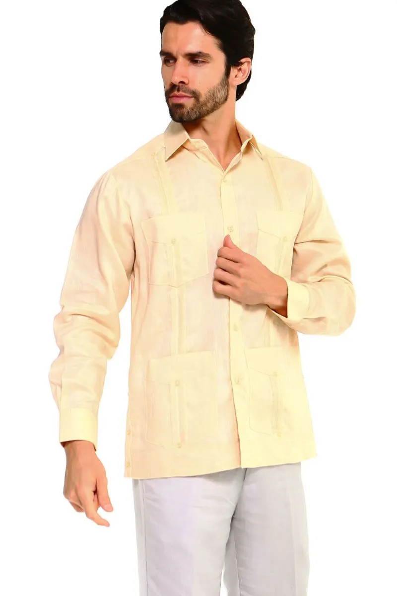 Mojito Collection Men's Guayabera Shirt Premium 100% Linen Long Sleeve