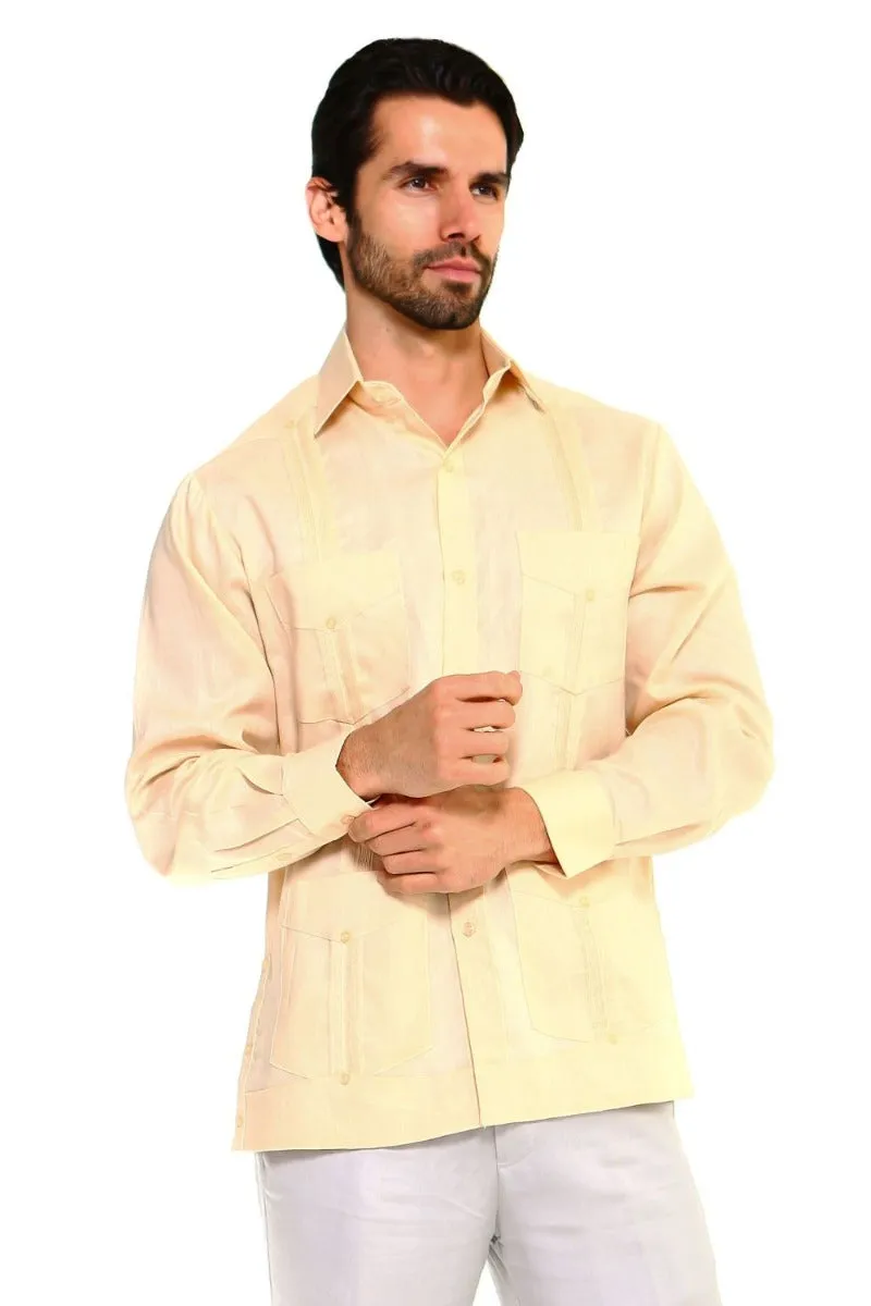 Mojito Collection Men's Guayabera Shirt Premium 100% Linen Long Sleeve