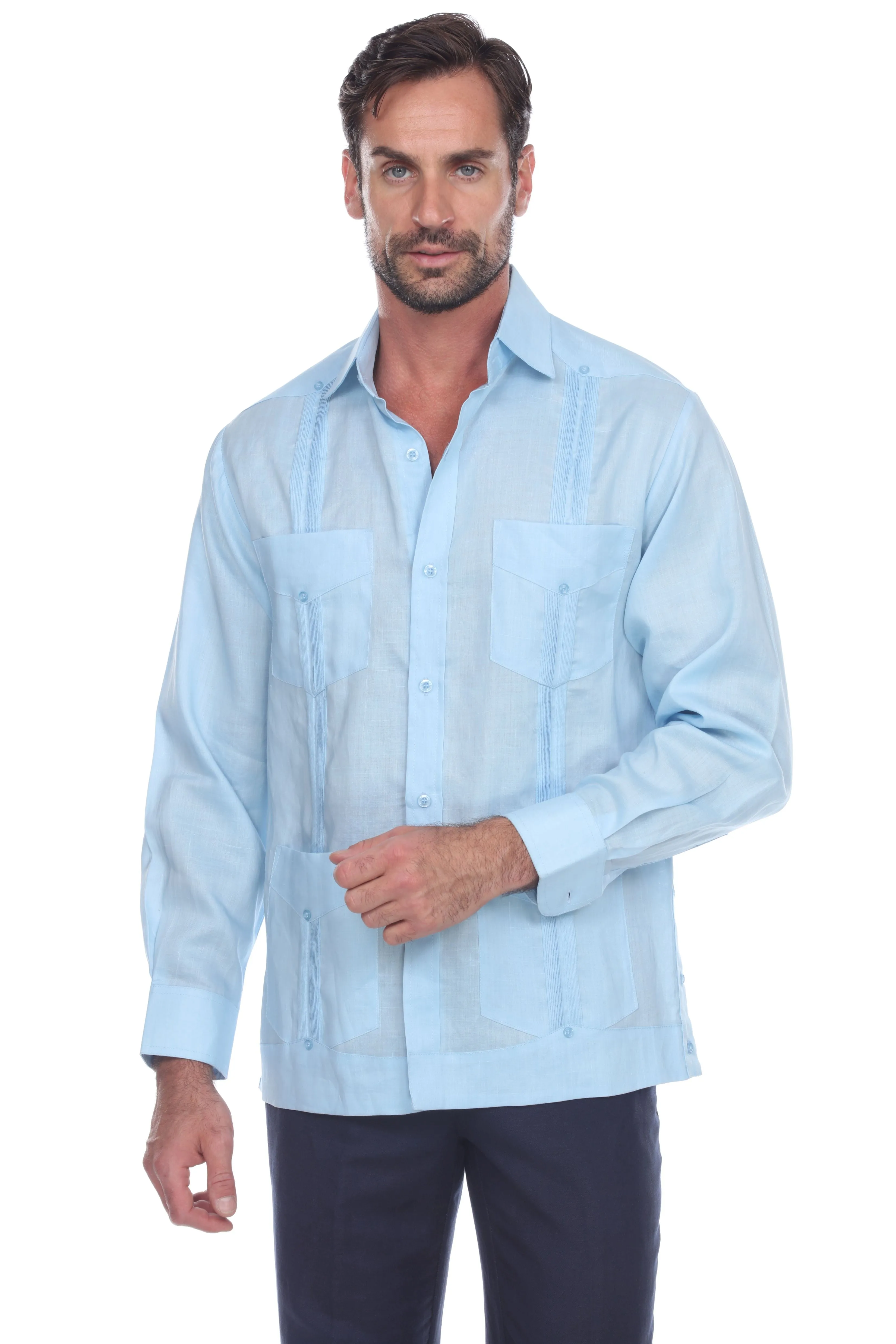 Mojito Collection Men's Guayabera Shirt Premium 100% Linen Long Sleeve