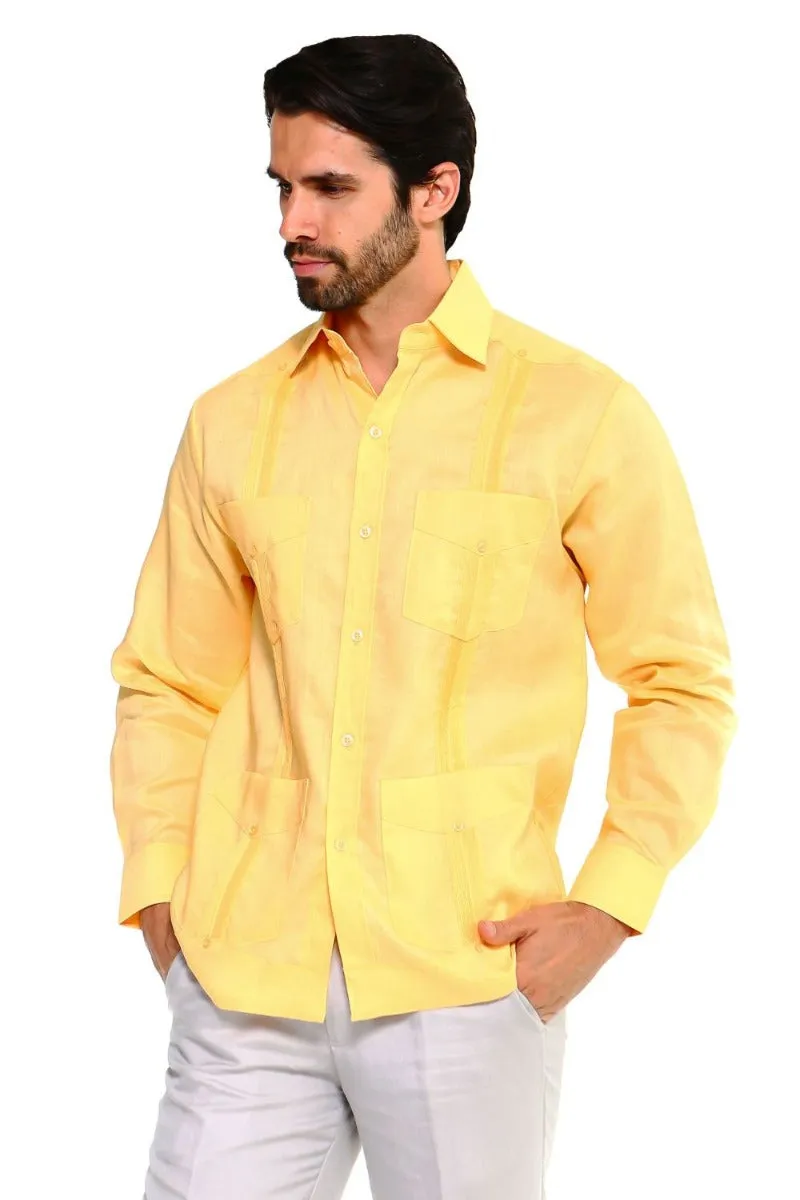 Mojito Collection Men's Guayabera Shirt Premium 100% Linen Long Sleeve