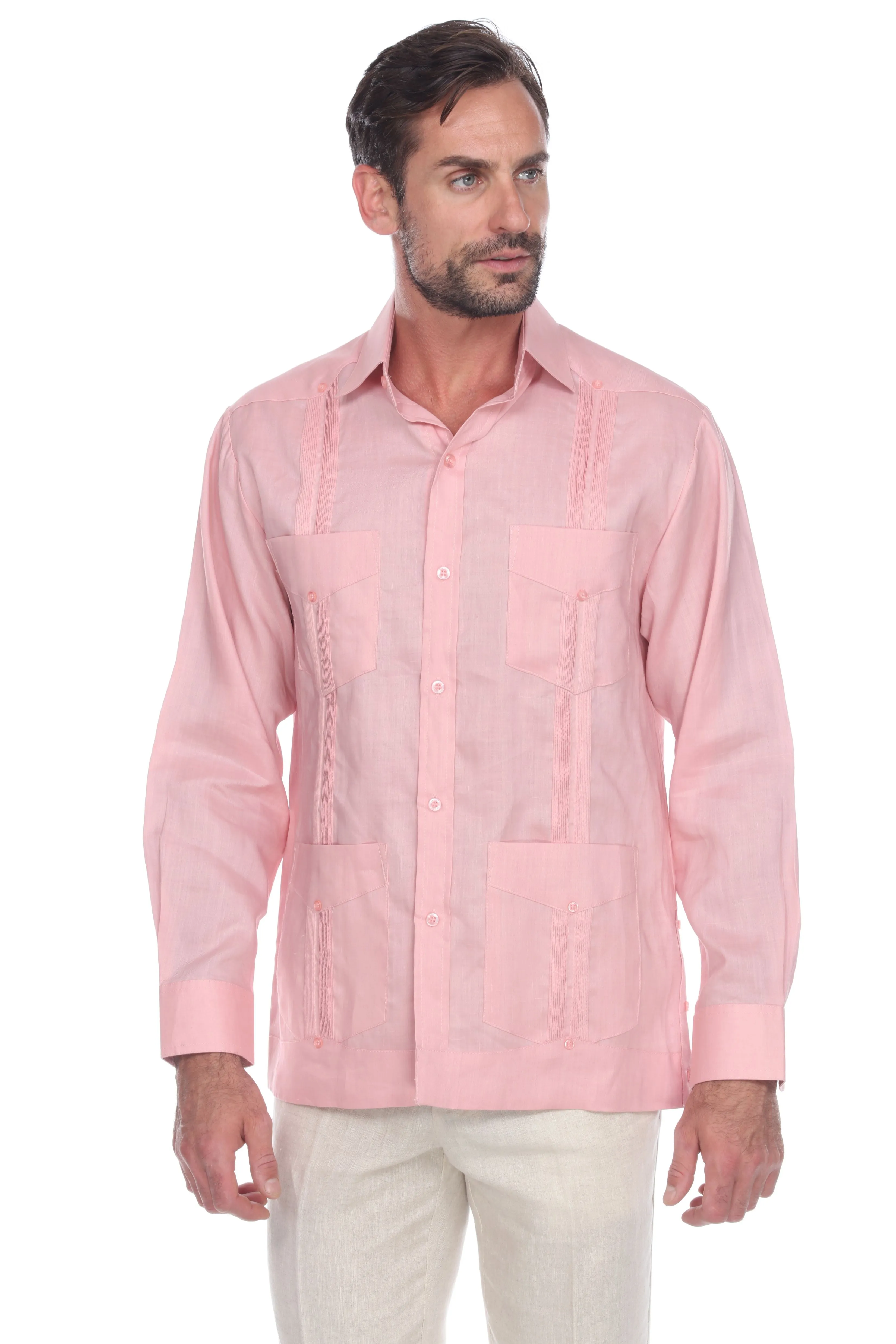 Mojito Collection Men's Guayabera Shirt Premium 100% Linen Long Sleeve