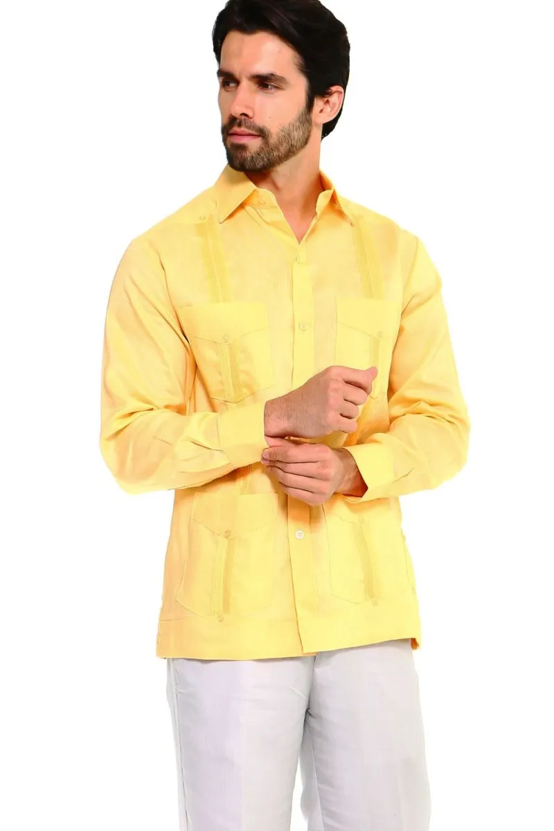 Mojito Collection Men's Guayabera Shirt Premium 100% Linen Long Sleeve