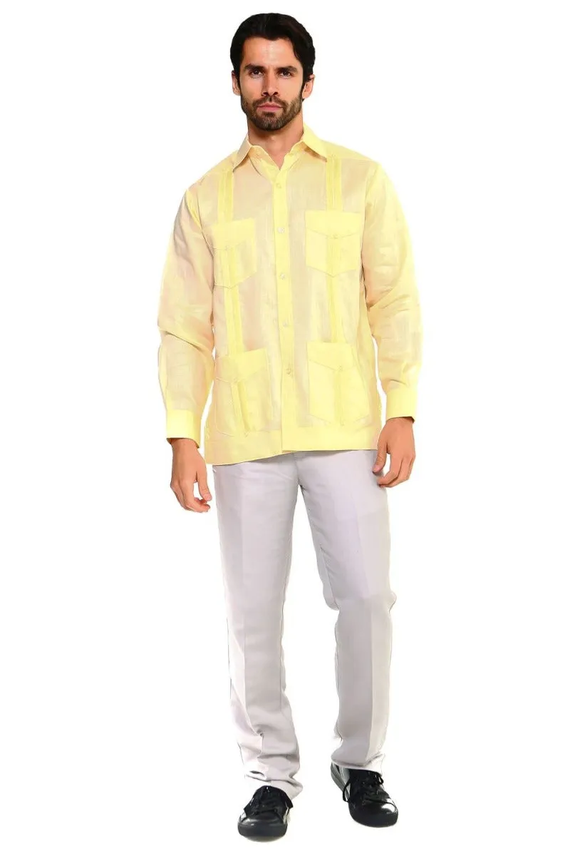 Mojito Collection Men's Guayabera Shirt Premium 100% Linen Long Sleeve