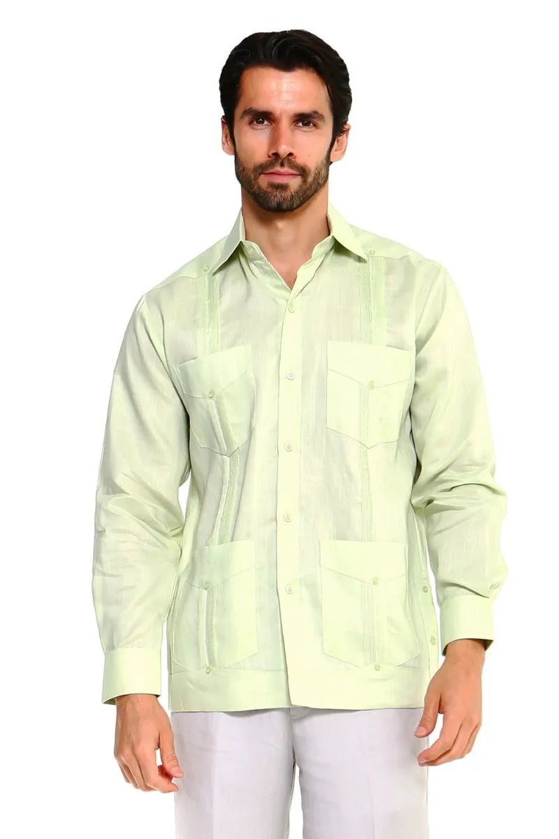 Mojito Collection Men's Guayabera Shirt Premium 100% Linen Long Sleeve