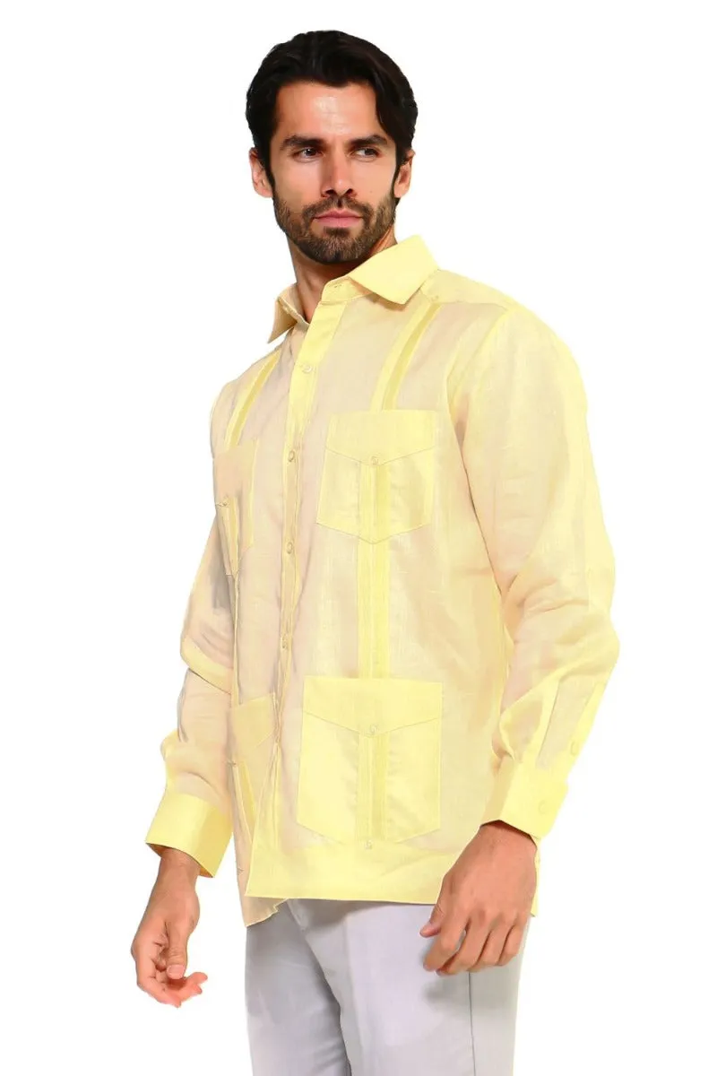 Mojito Collection Men's Guayabera Shirt Premium 100% Linen Long Sleeve