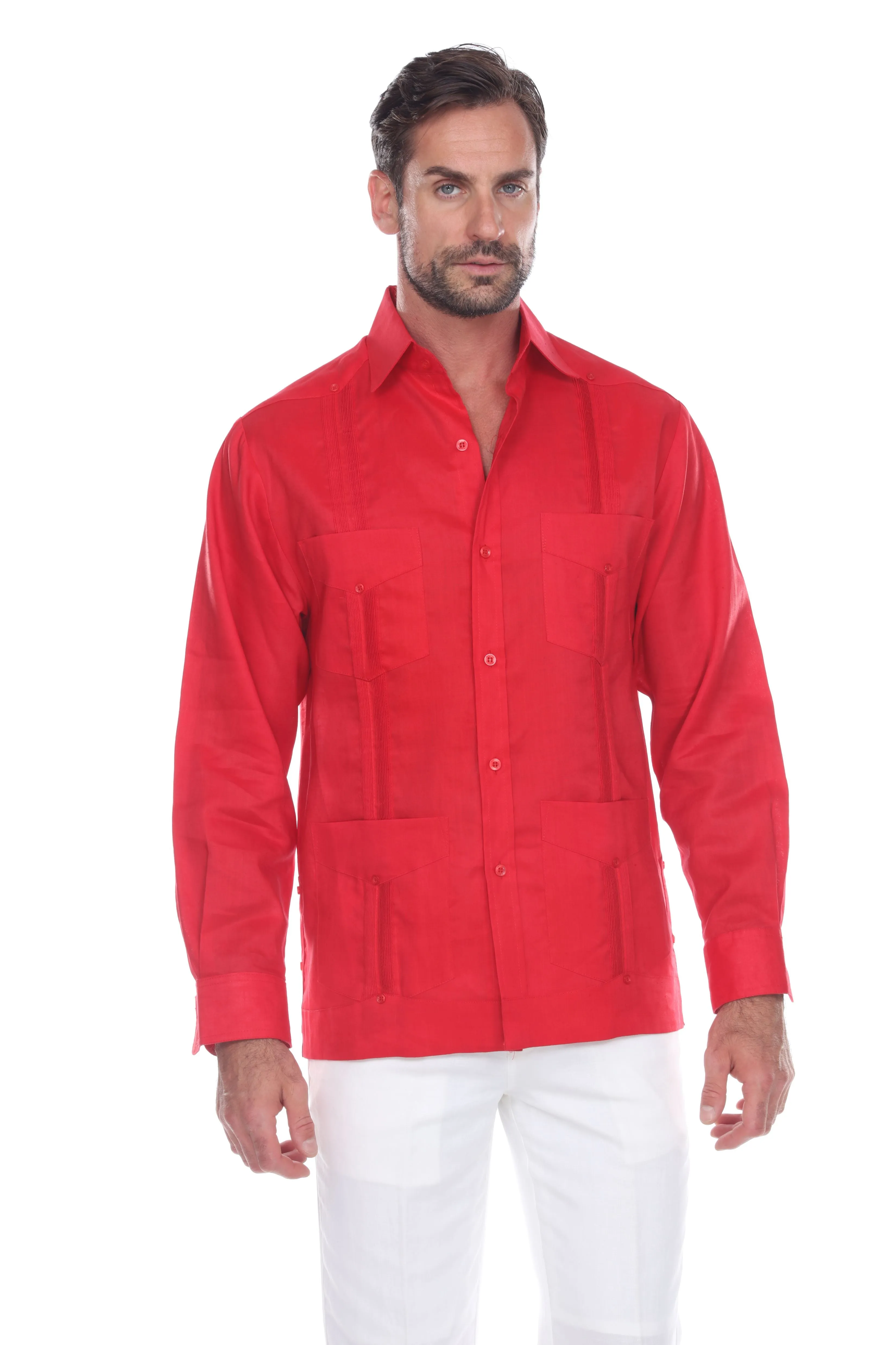 Mojito Collection Men's Guayabera Shirt Premium 100% Linen Long Sleeve