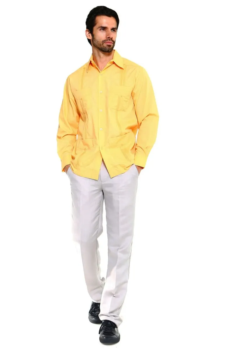 Mojito Collection Men's Guayabera Shirt Premium 100% Linen Long Sleeve