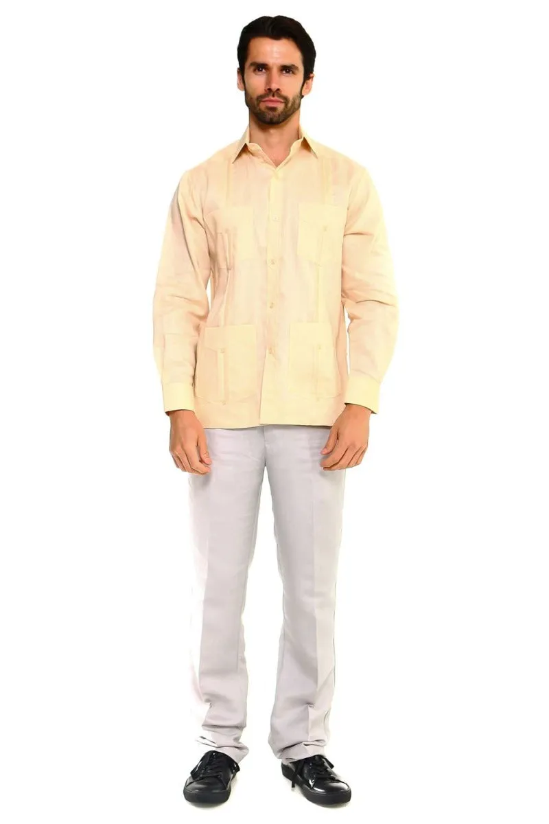 Mojito Collection Men's Guayabera Shirt Premium 100% Linen Long Sleeve