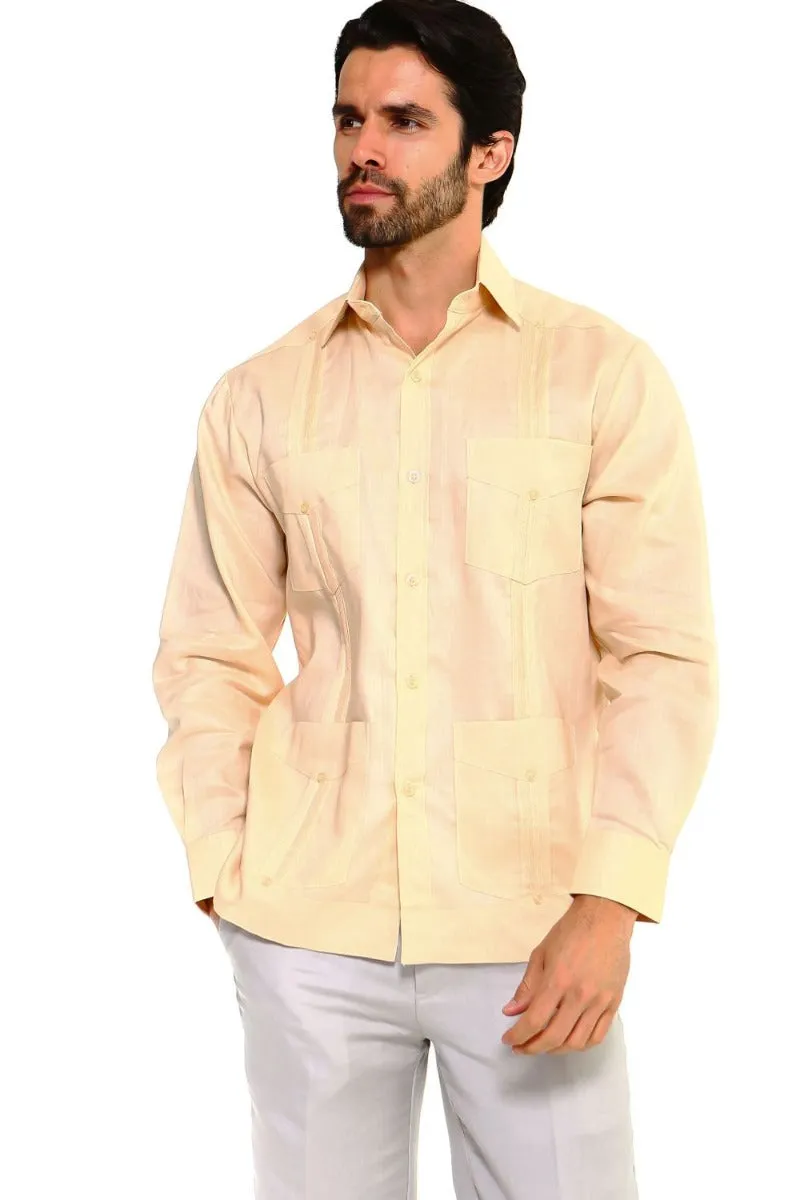 Mojito Collection Men's Guayabera Shirt Premium 100% Linen Long Sleeve