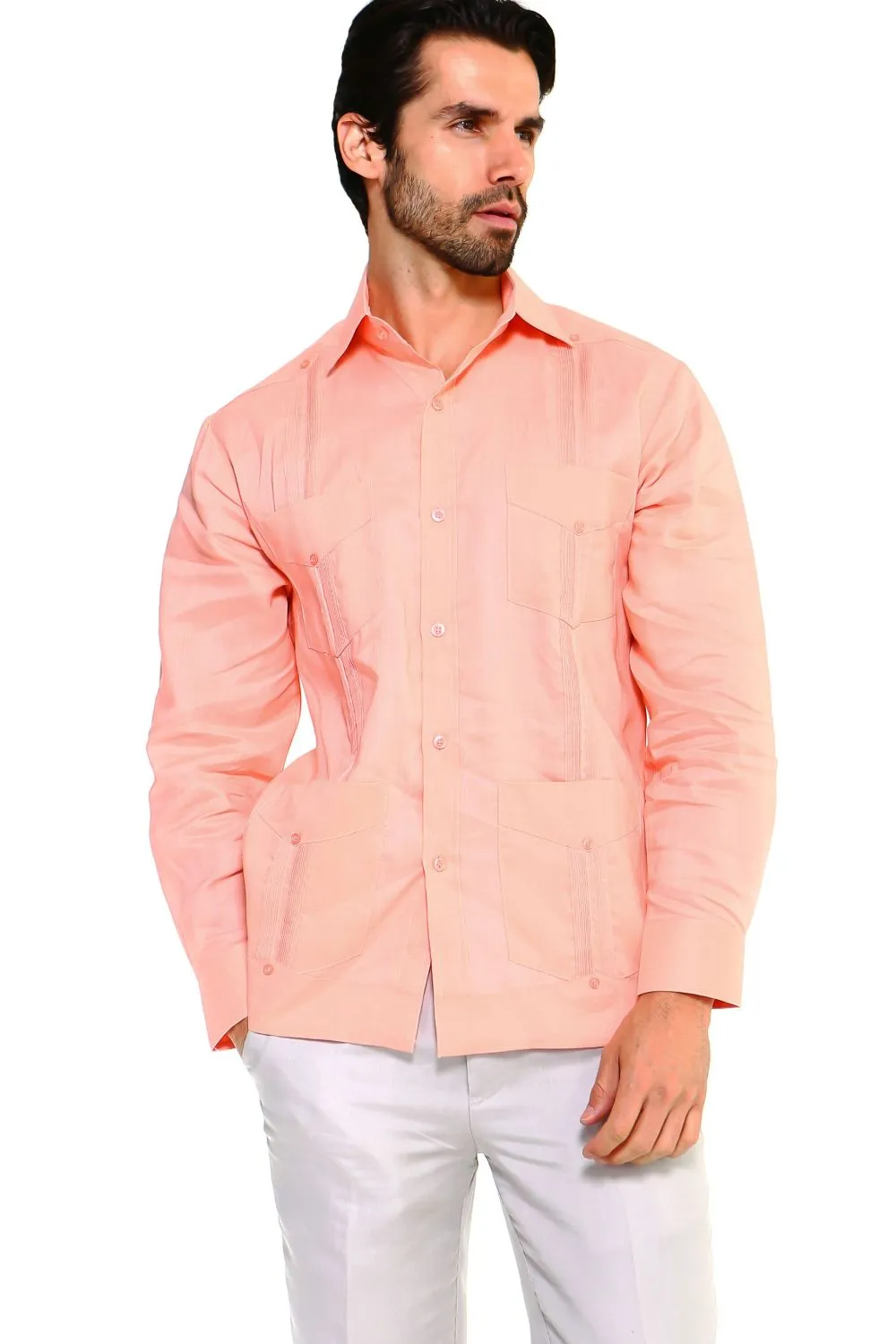 Mojito Collection Men's Guayabera Shirt Premium 100% Linen Long Sleeve