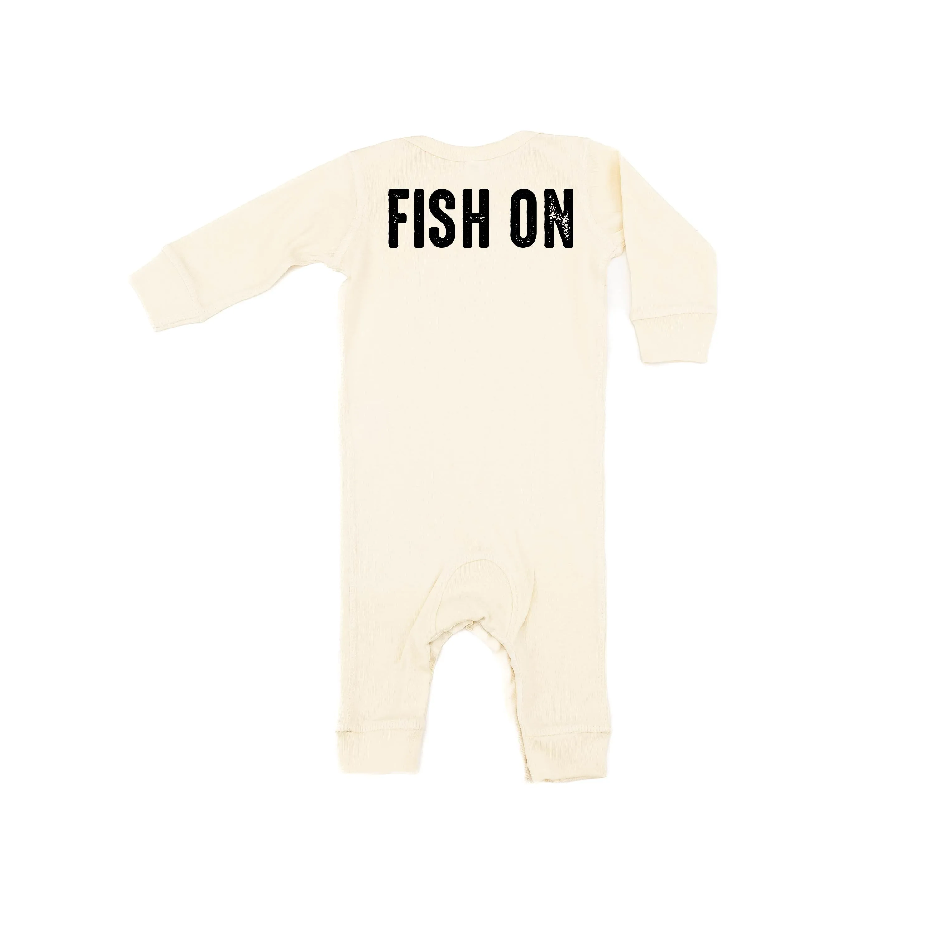 Mountain Fish & Pole Pocket Design on Front w/ FISH ON on Back - One Piece Baby Sleeper