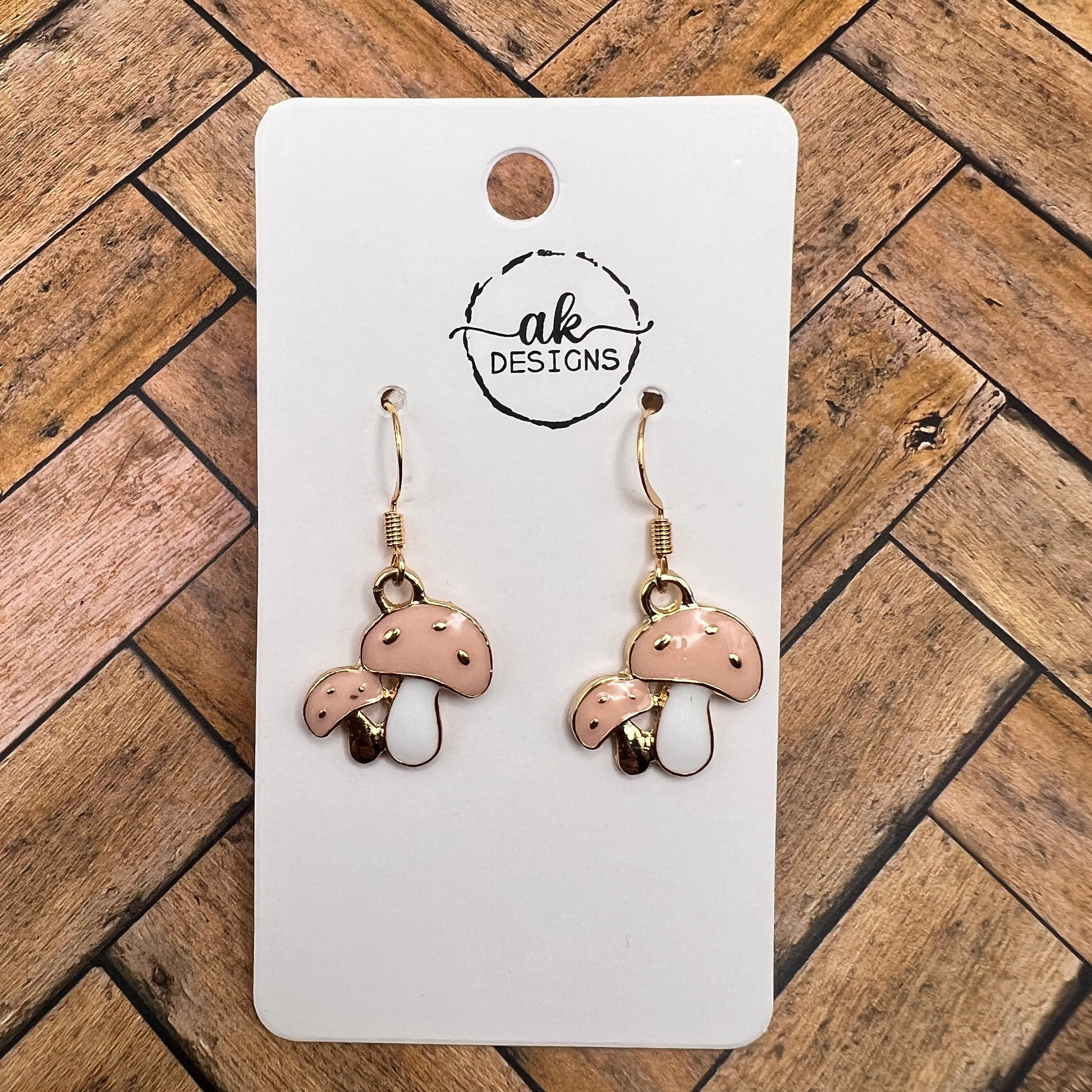 Mushroom Whimsical Fantasy Goldtone Hypoallergenic  Earrings