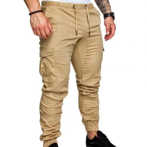 New Casual Joggers Pants Cargo Solid Color Men Cotton Elastic Long Trousers Military Pants Men Leggings