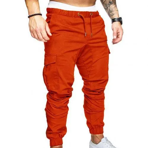 New Casual Joggers Pants Cargo Solid Color Men Cotton Elastic Long Trousers Military Pants Men Leggings