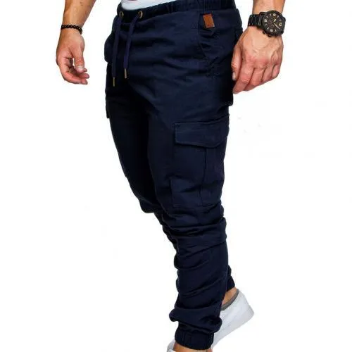 New Casual Joggers Pants Cargo Solid Color Men Cotton Elastic Long Trousers Military Pants Men Leggings